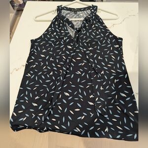 Banana Republic Black Top with Blue Leaf Pattern